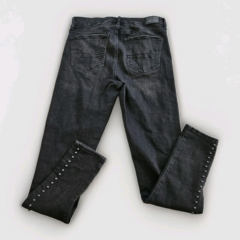 American Eagle Jean Womens US 8 Black High Rise Jeggings Stretch Studs Punk Goth - Picture 14 of 16